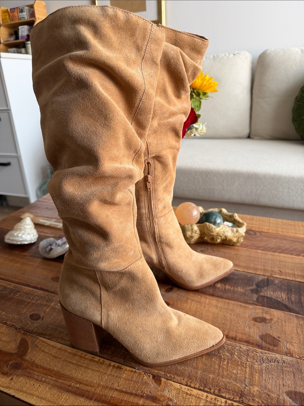 Steve Madden Tan Suede Slouch Boots - Picture 2 of 7